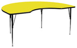 48"x96" Kidney Yellow Hp Laminate Activity Table-Adjustable Legs