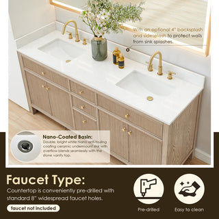 Cerrito Bathroom Vanity, Natural Oak, 72" Double, without Mirror