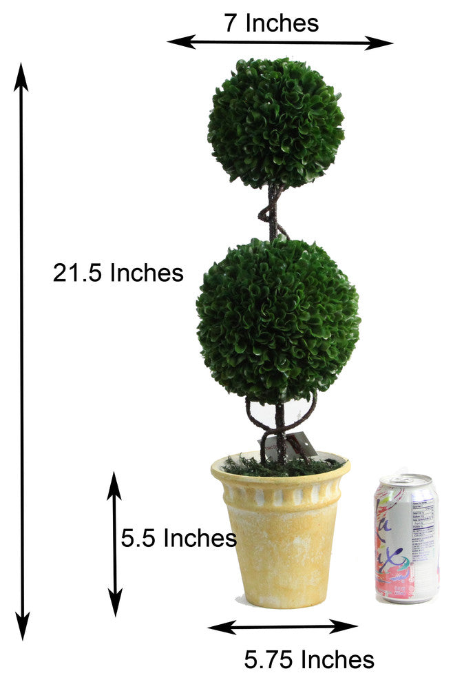 Artificial Boxwood Topiary Plant Tree Tabletop  With Double Balls In Pot, Green