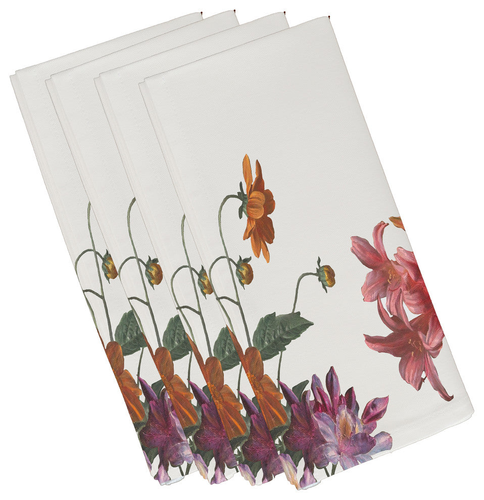 Color Me Floral 19" White Floral Print Napkin, Set of 4
