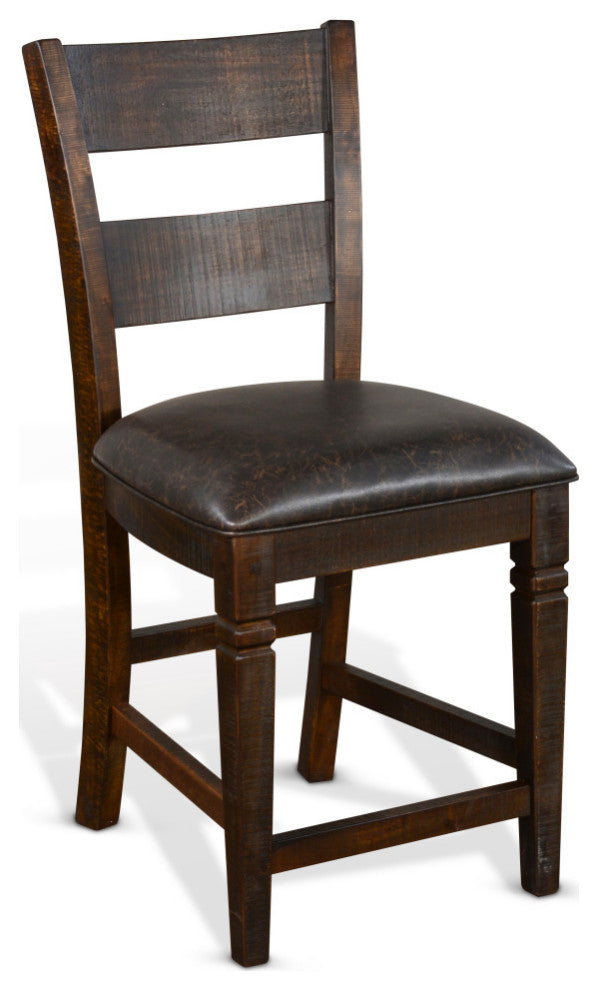 Ladder Back Counter Stool Leather Seat Set Of 2