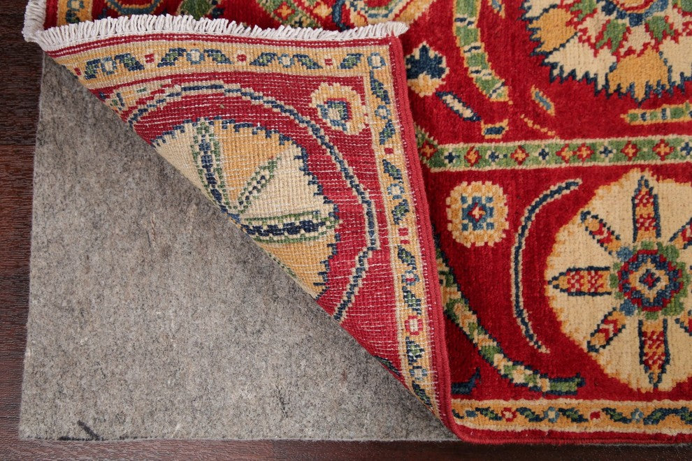 Traditional Wool Hand-Knotted Oriental Pakistani Kazak Area Rug, Red, 3'6"X2'8"
