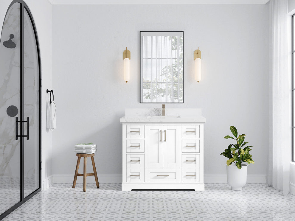 Boston 42 Single Sink Bath Vanity in White 2" Empira Quartz