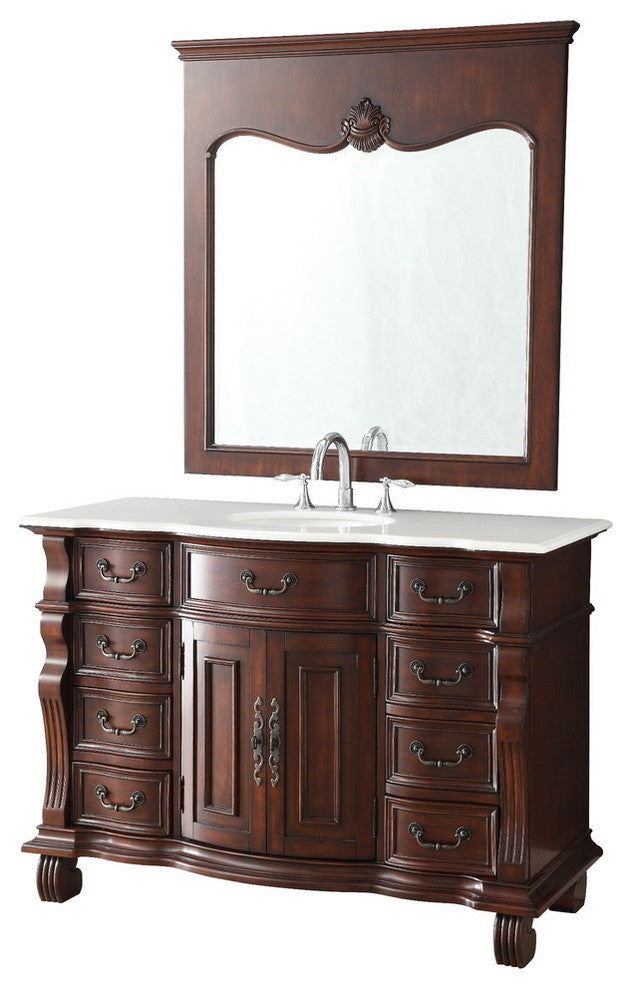 50 inch Cherry Wood Hopkinton Bathroom Sink Vanity White Marble Top
