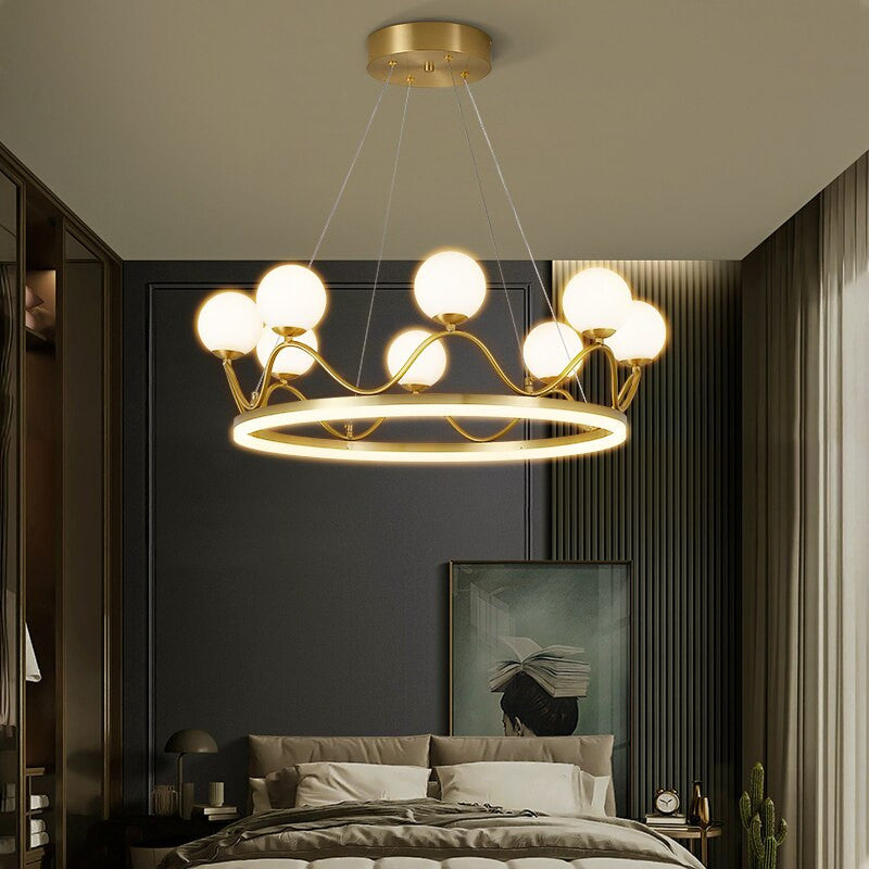 Zandobbio | Cute Crown Round Glass Chandelier for Bedroom, 8bulbs