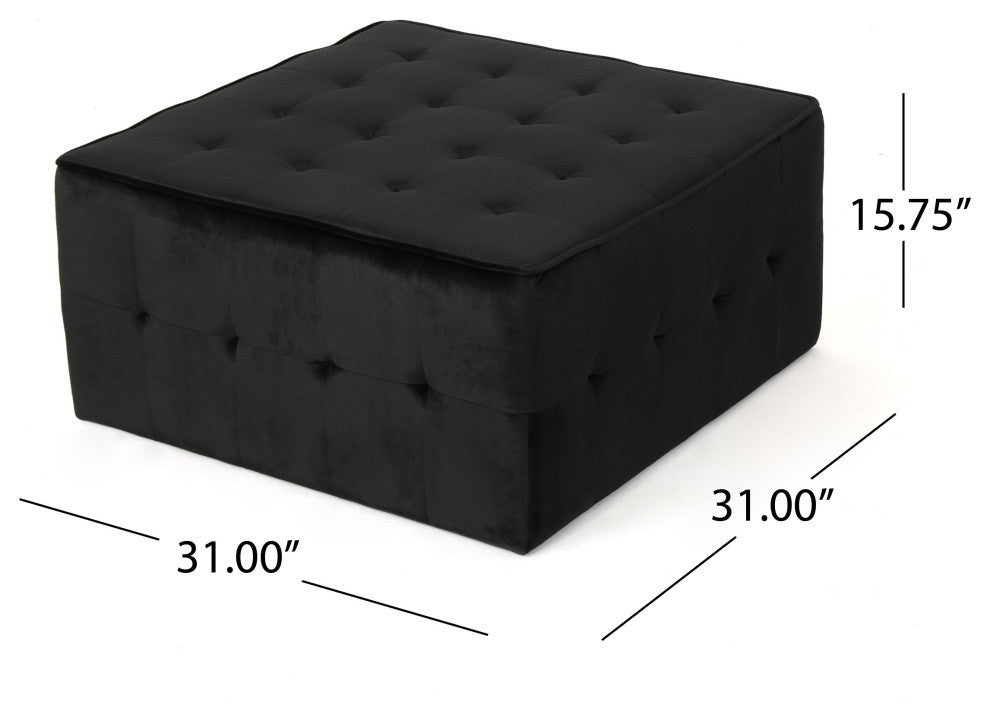 GDF Studio Justin Glam Tufted Velvet Ottoman, Black
