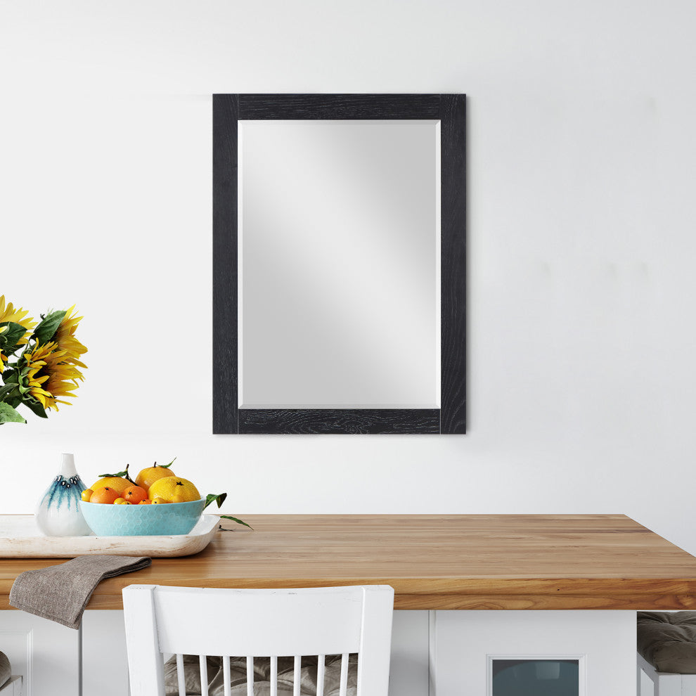Ivy Rectangular Bathroom Wood Framed Wall Mirror, Black Oak, 28"