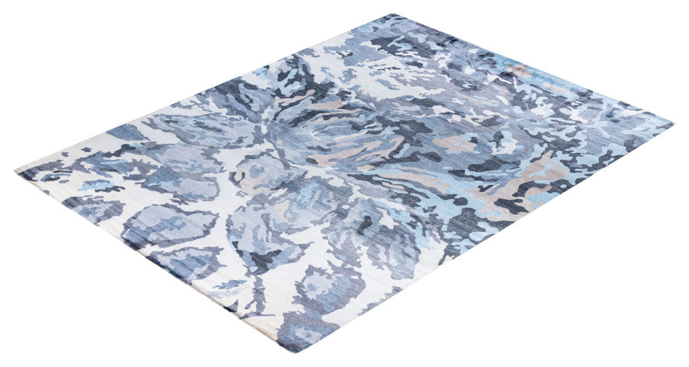 Modern, One-of-a-Kind Hand-Knotted Area Rug - Blue, 9' 1" x 12' 1"