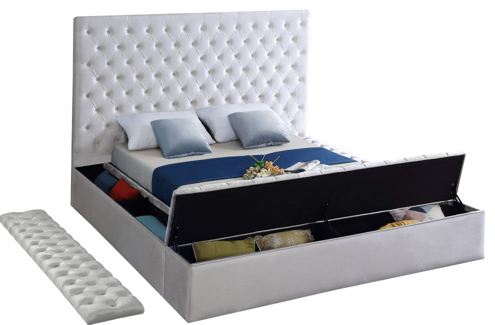 Bliss Velvet Upholstered  Bed, White, King