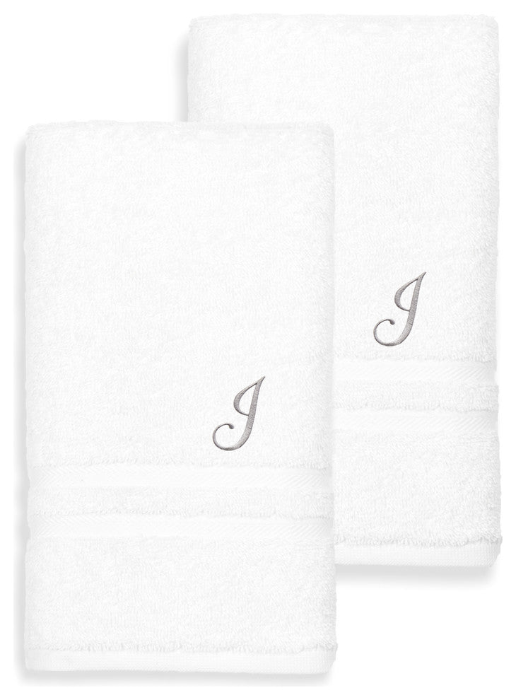 Denzi Hand Towels With Monogrammed Letter, Set of 2, J
