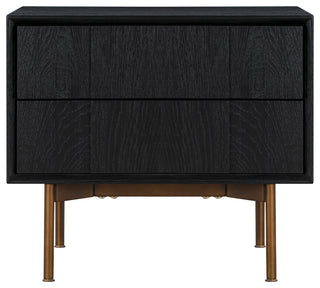 Carnaby 2 Drawer Nightstand, Black Brushed Oak And Bronze