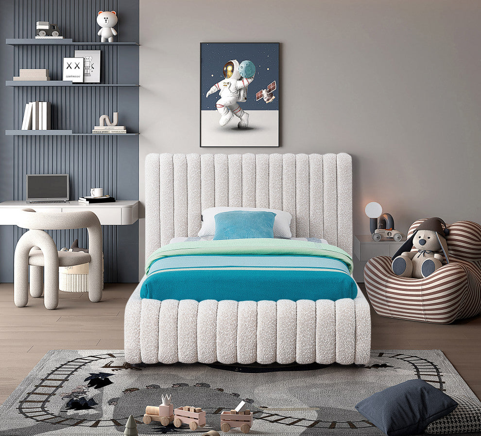 Nash Boucle Fabric Upholstered Bed, Cream, Twin