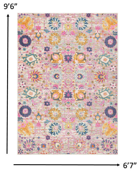 7' X 10' Silver Floral Power Loom Area Rug