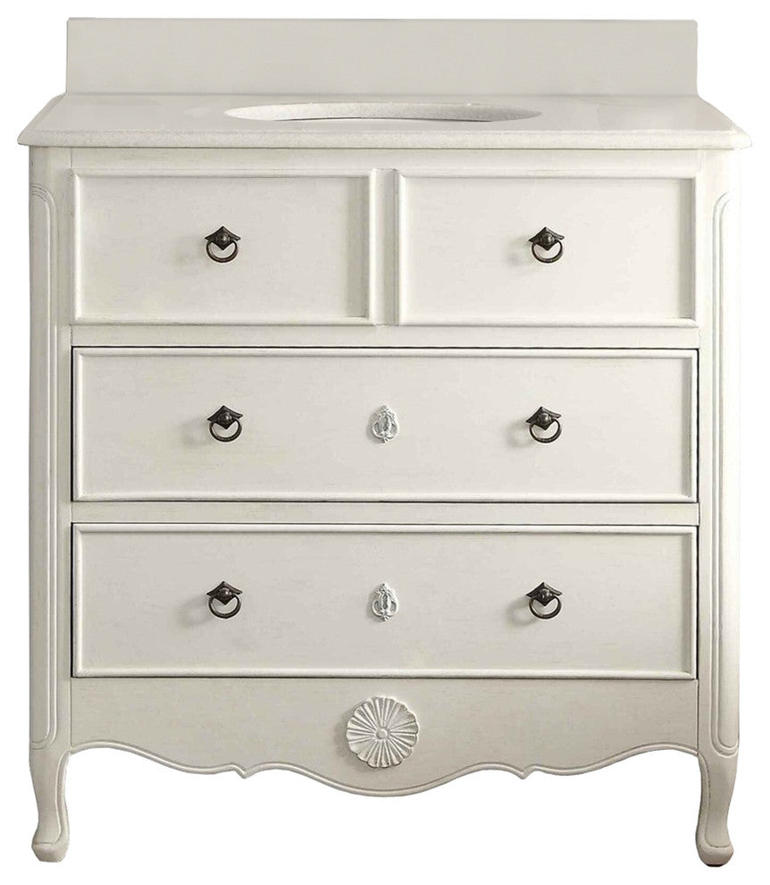 34 Inch Distressed Antique White Daleville Cottage Style Bathroom Sink Vanity