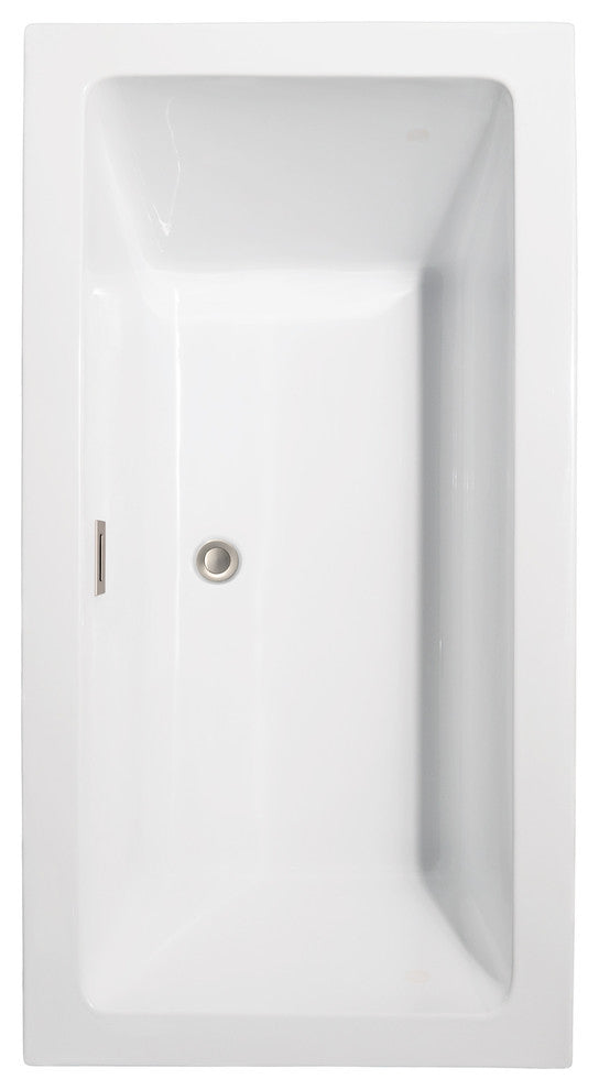 Melody 60" Freestanding White Bathtub, Brushed Nickel Drain