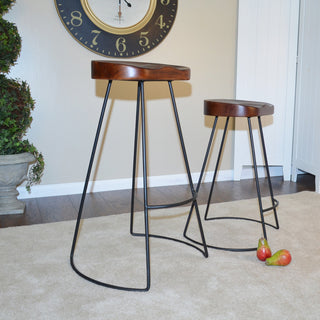Stationary Solid Mango Wood Seat Tractor Stool, Chestnut/Black