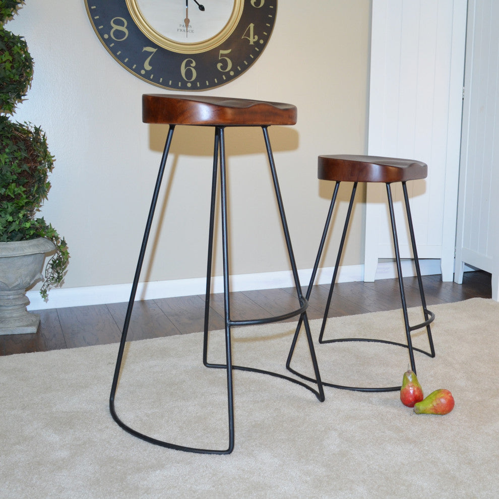 Stationary Solid Mango Wood Seat Tractor Stool, Chestnut/Black