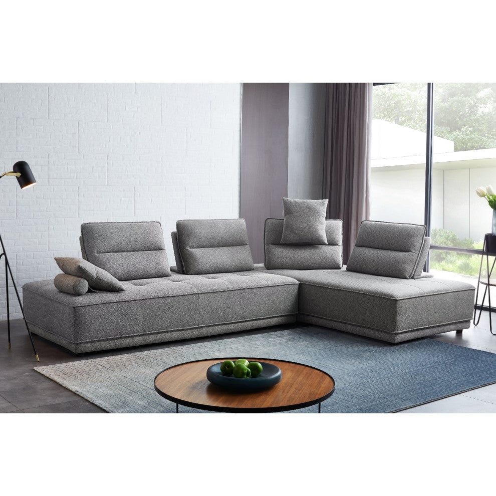 Slate 2 Piece Lounge With Moveable Backrest Supports, Gray Fabric