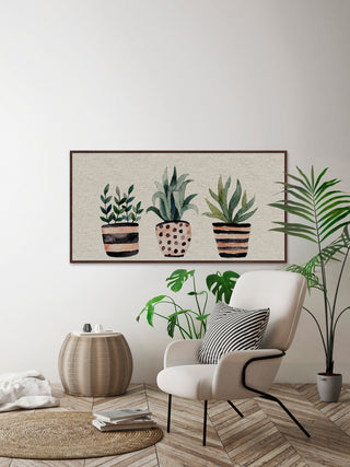 "Three Plants" Floater Framed Painting Print on Canvas, 45"x22.5"