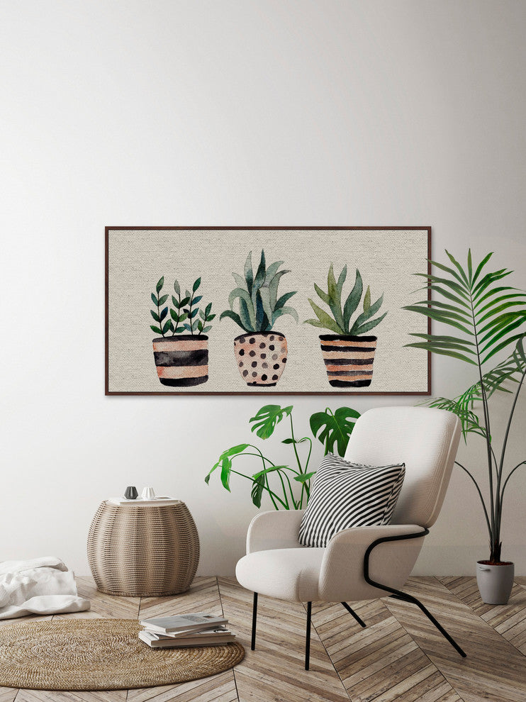 "Three Plants" Floater Framed Painting Print on Canvas, 45"x22.5"