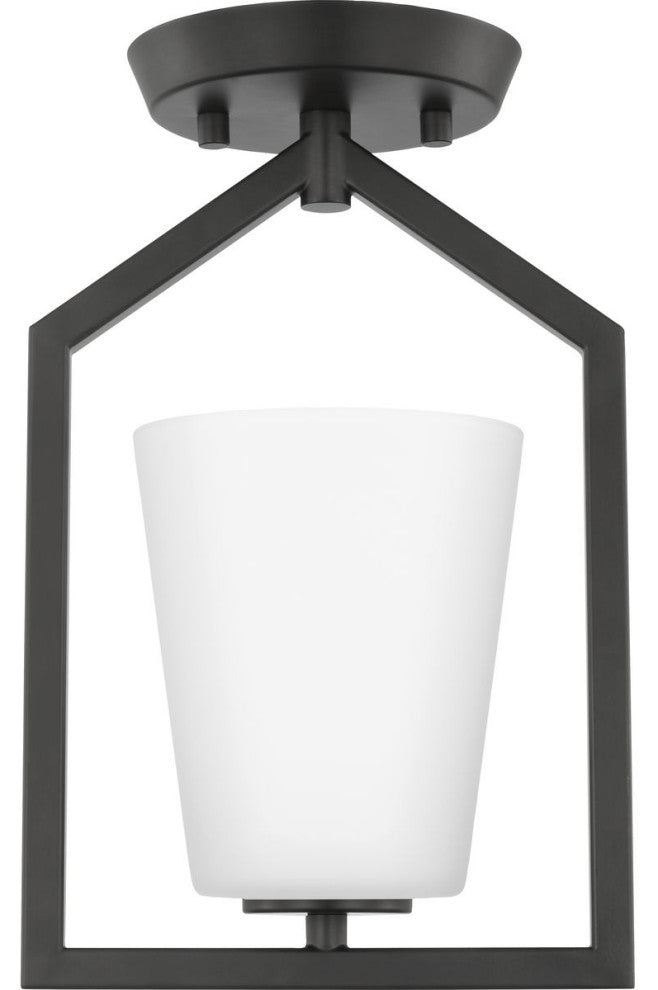 Vertex Collection One-Light Matte Black Etched White Semi-Flush Mount Light