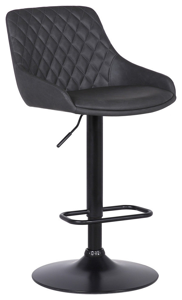 Benzara BM237248 Metal and Leatherette Bar Stool With Adjustable Height, Black