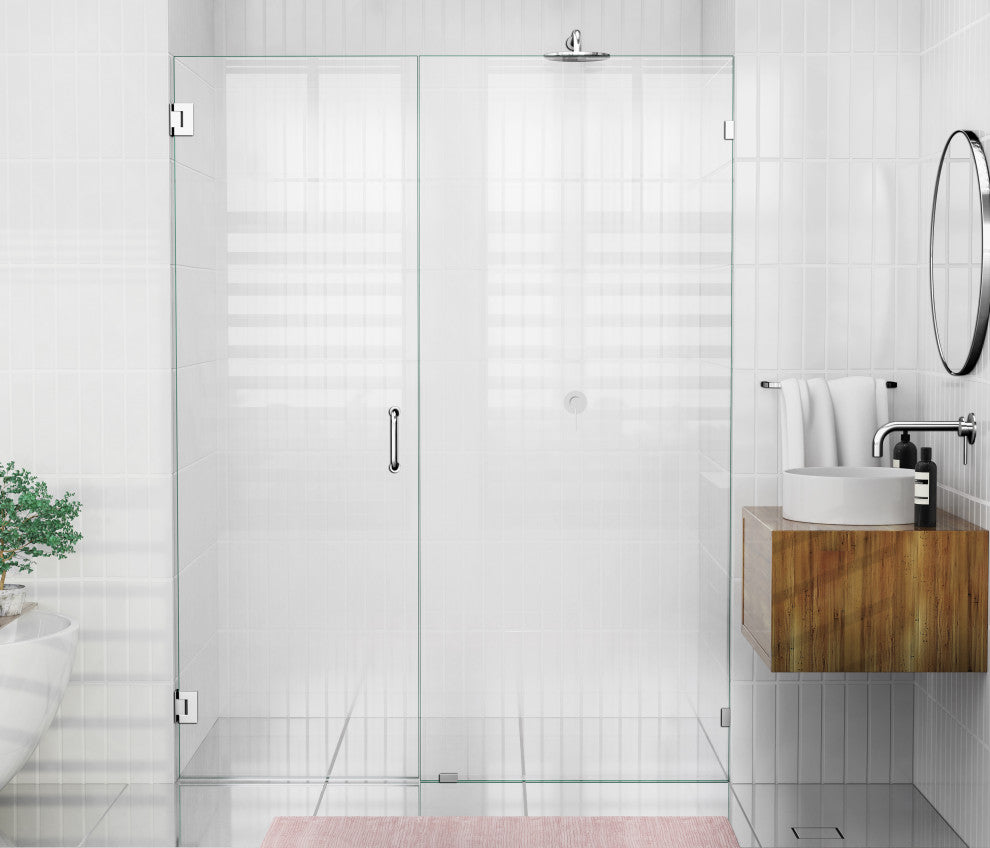 78"x60" Frameless Hinged Shower Door, Wall Hinge Door Style, Chrome