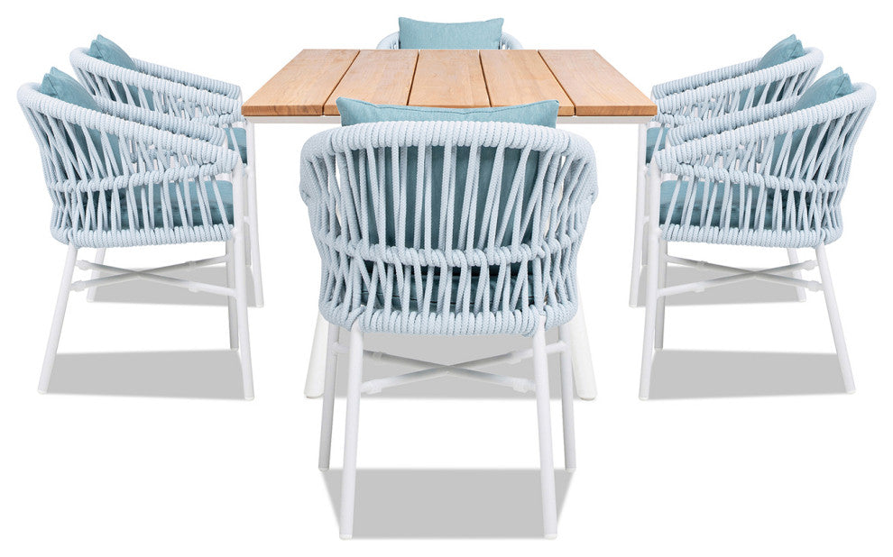 Maiden 71" 7-Piece Weaving Outdoor Patio Dining Set, Sky Blue Sunproof Olefin