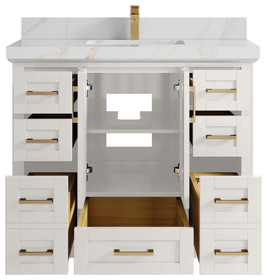 Boston 42" Single Sink Bath Vanity in Alabaster 2" Calacatta Sienna