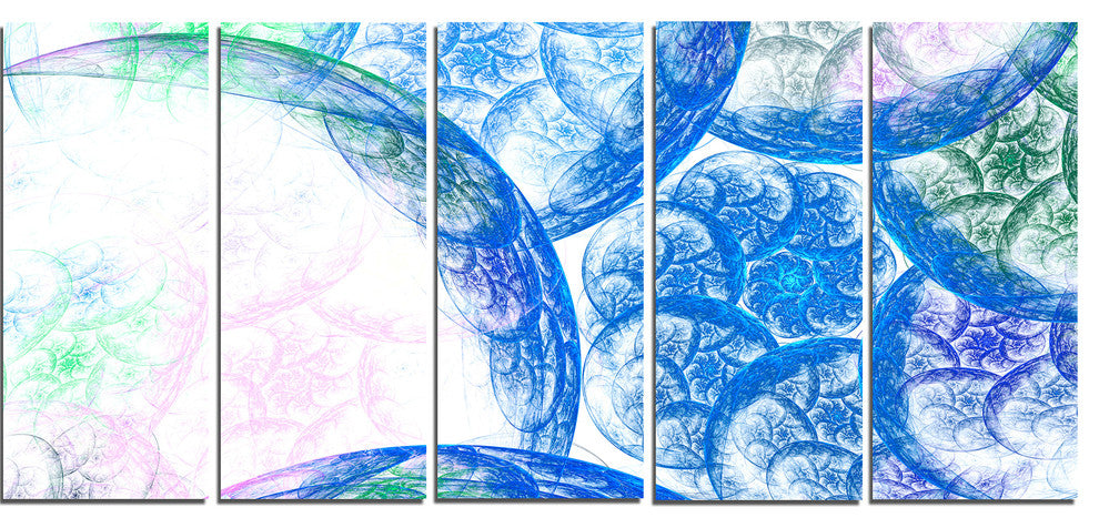 Blue White Dramatic Clouds, Abstract Canvas Wall Art, 60"x28", 5 Panels