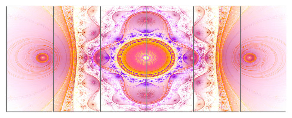 Cabalistic Pink Fractal Design, Abstract Wall Art Canvas, 70"x28", 6 Panels