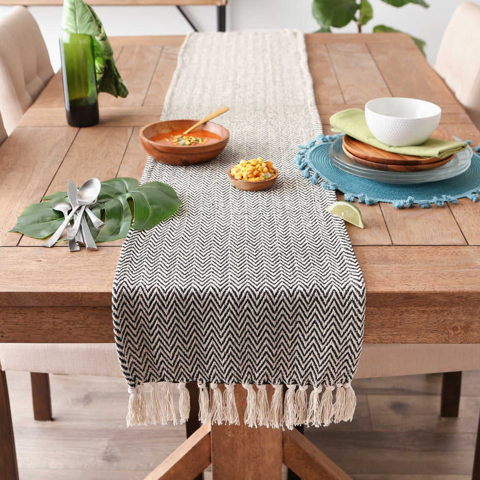 Black Chevron Handloom Table Runner 15x72