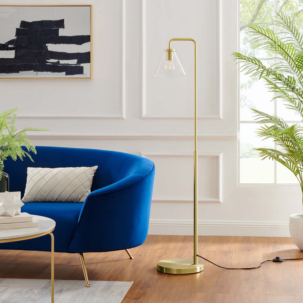 Floor Lamp Light, Gold, Glass, Modern, Mid Century Cafe Bistro Hospitality