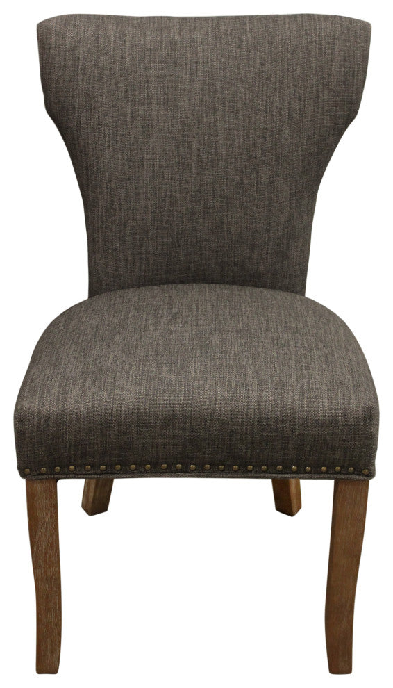 Jill Linen Upholstered Dining Chairs with Solid Wood Legs- Set of 2, Dark Gray