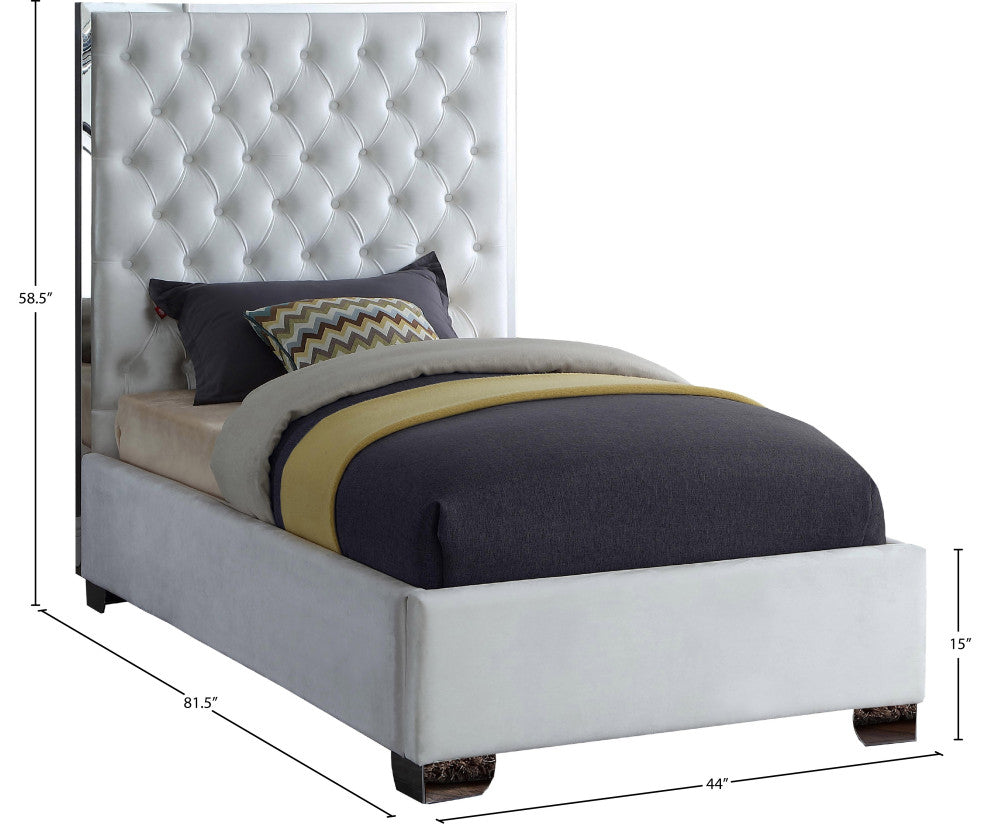 Lexi Velvet Bed, White, Twin