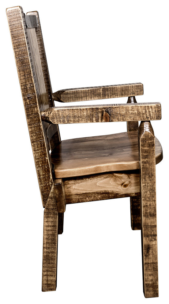 Homestead Captain''s Chair With Laser Engraved Bronc Design, Clear Lacquer Finish
