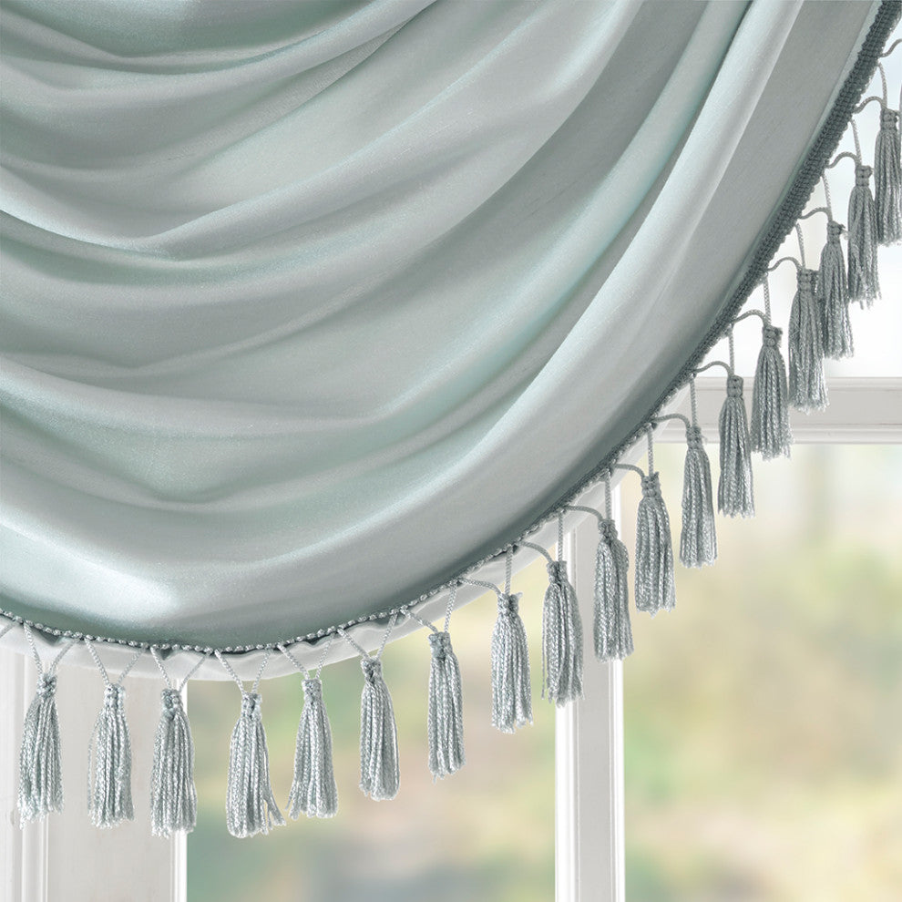 Madison Park Elena Silky Sheer Window Valance with Tassels, Bronze, Dusty Blue