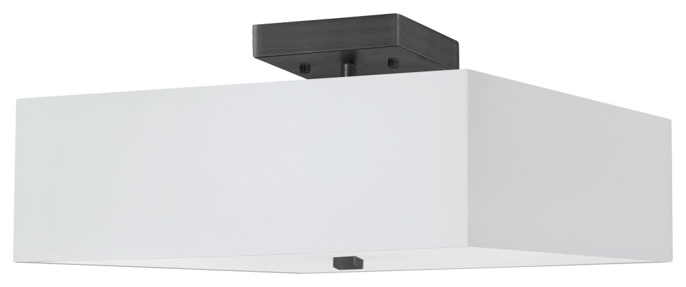 White Transitional Semi-Flush Mount With Matte Black Metal