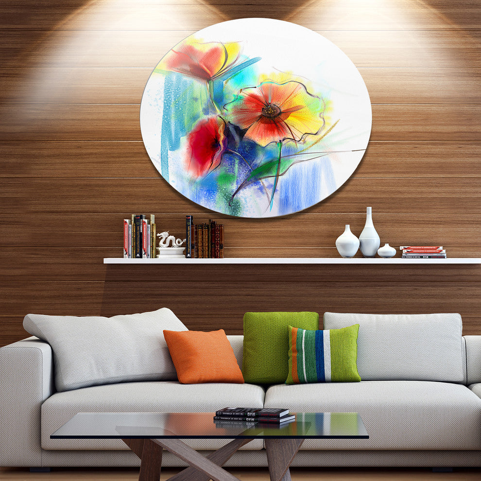 Watercolor Multi-Color Flower Illustration, Floral Disc Artwork, 23"