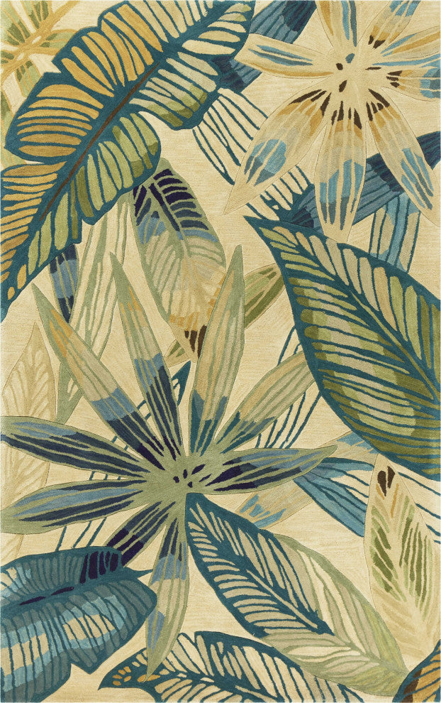 HomeRoots 5' x 8' Wool Ivory or Teal Area Rug