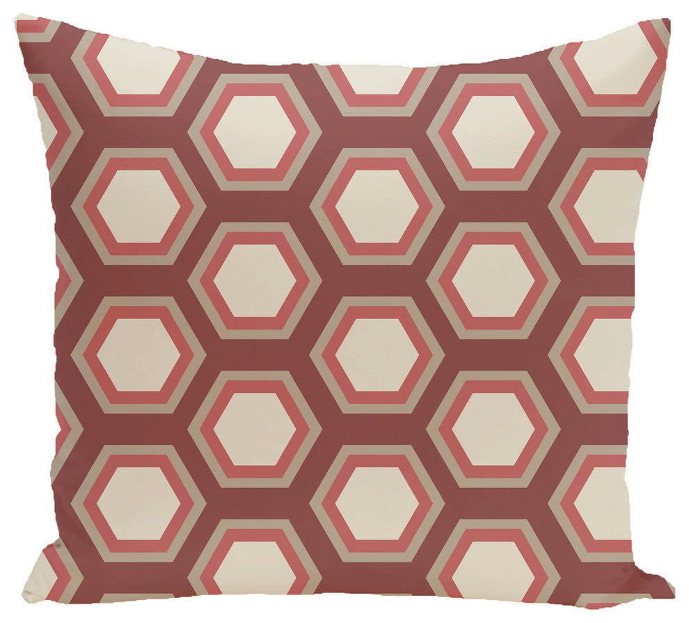 Hex Appeal Geometric Print Outdoor Pillow, Mahogany, 20"x20"