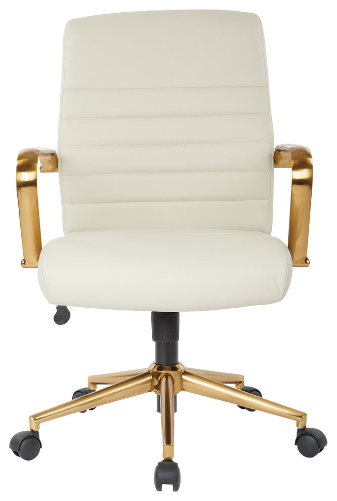 Mid-Back Faux Leather Chair With Gold Arms and Base, Cream