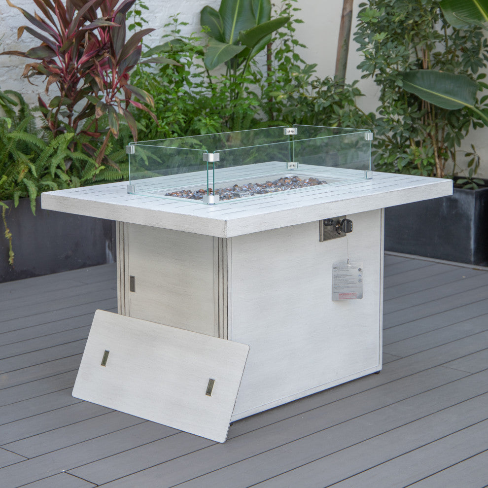 LeisureMod Chelsea Patio Aluminum Propane 44" Fire Pit Table, Weathered Gray