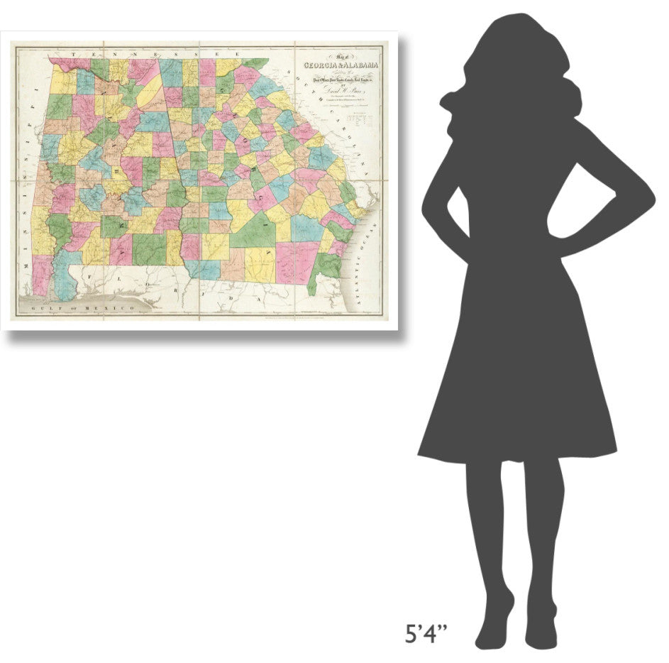 "Map of Georgia & Alabama, 1839" Digital Paper Print by David H. Burr, 42"x32"