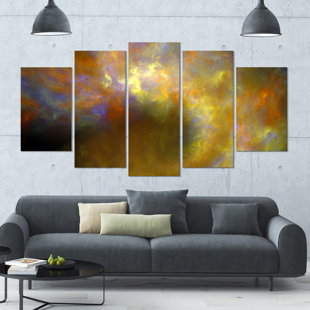 Blur Yellow Sky with Stars, Contemporary Canvas Art Print, 60"x32", 5 Panels