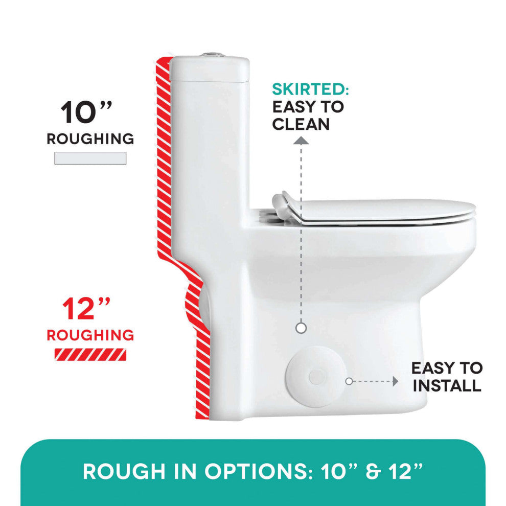 Fine Fixtures Dual-Flush Round One-Piece Toilet, Seat Included, 12" Rough in