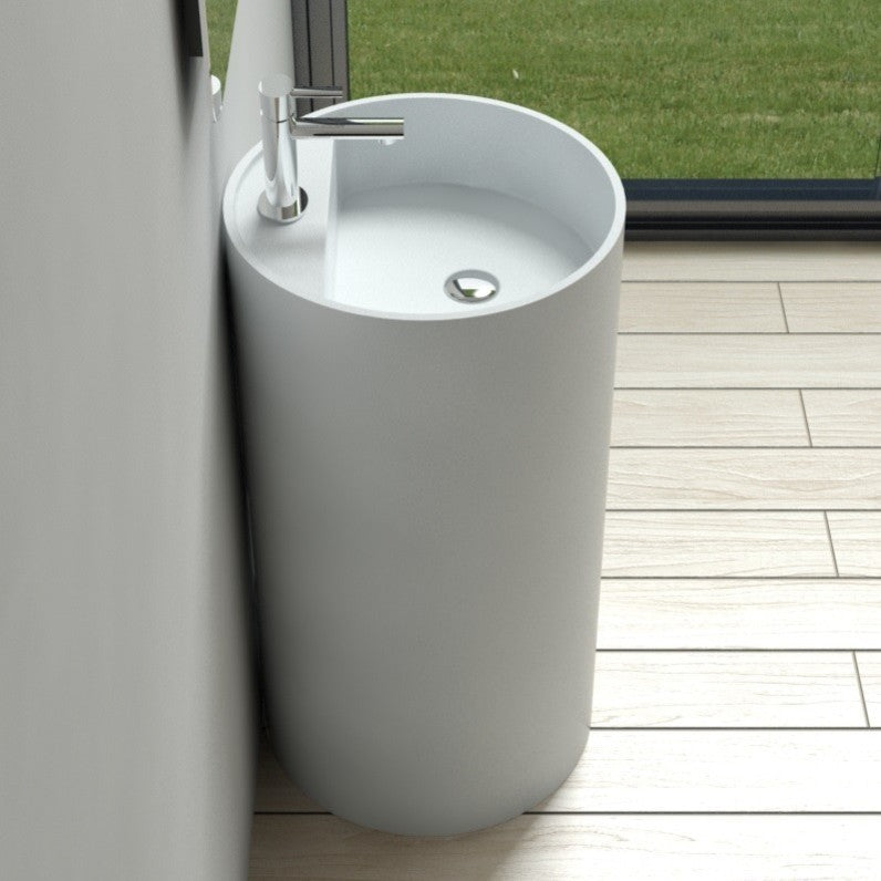 ADM Curved Freestanding Pedestal Sink, White, 18", Matte White