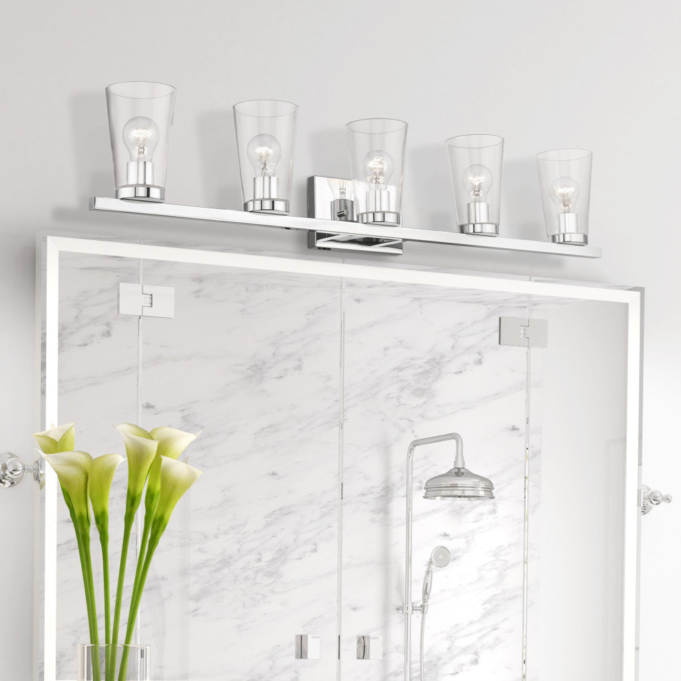 Cityview 5 Light Polished Chrome Extra Large Vanity Sconce With Clear Glass