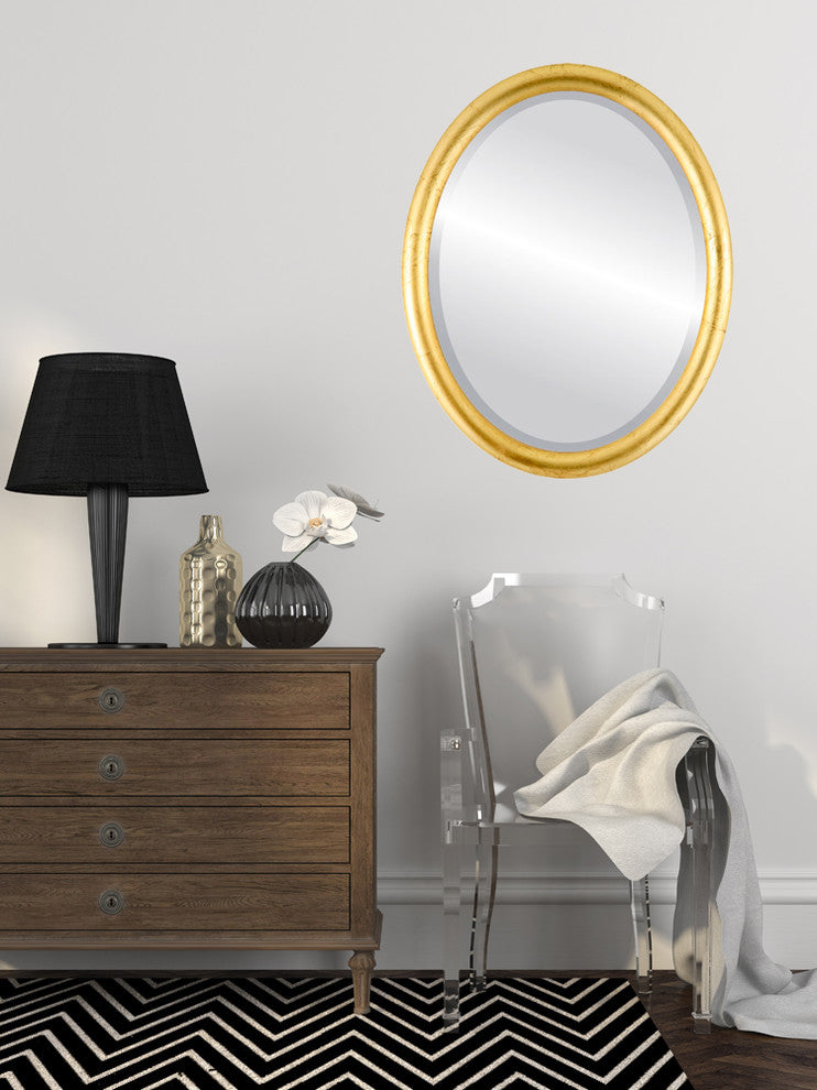 Pasadena Framed Oval Mirror, Gold Leaf, 21"x25"