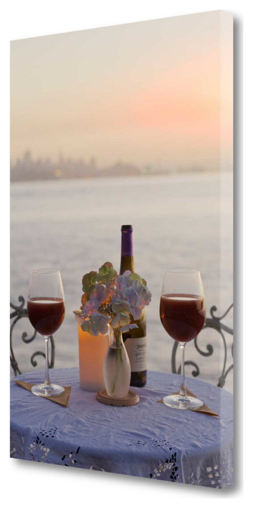 Up Close Sunset Wine Night For Two City 4 Giclee Wrap Canvas Wall Art